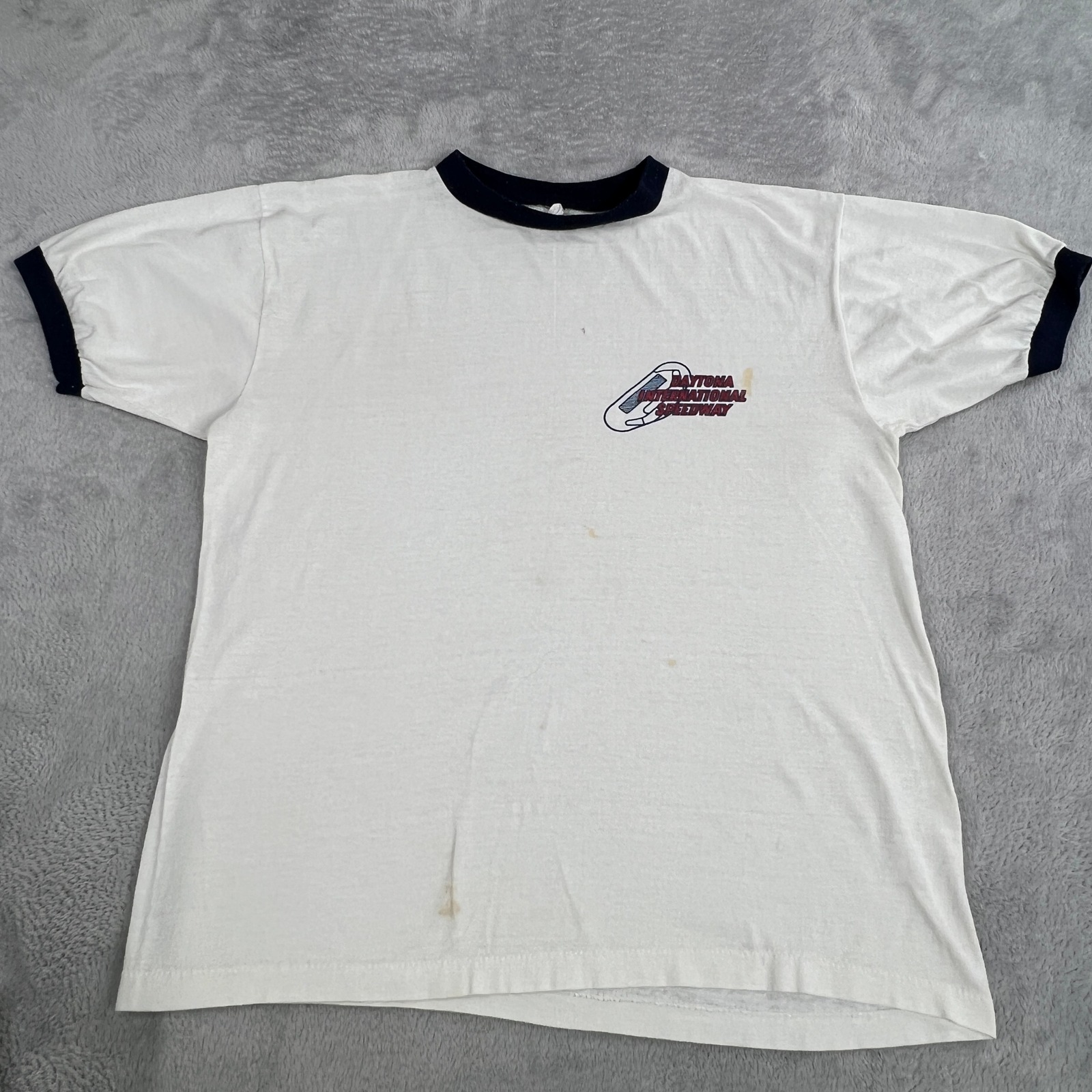 Vintage Daytona International Speedway Ringer TShirt Medium White Racing 90s